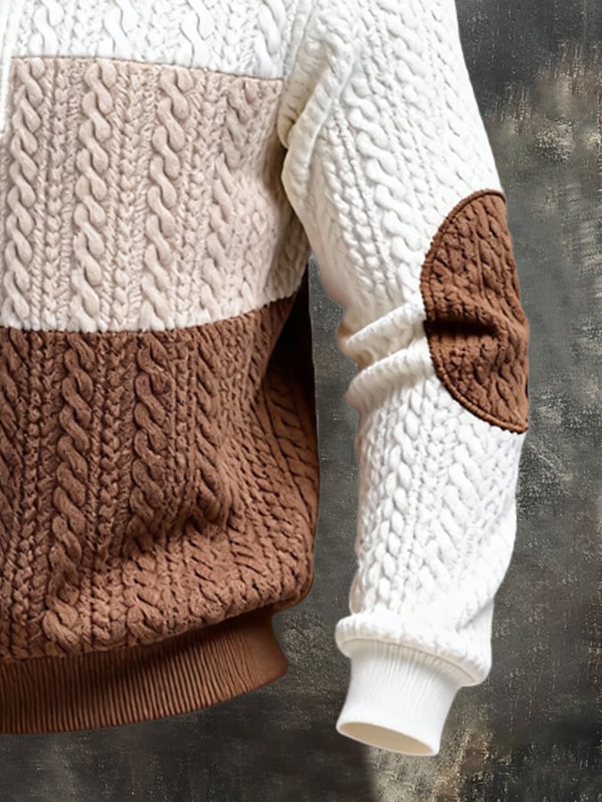 Sudadera retro jacquard texturizado Patchpara trabajo Comfortable Color-Blocked con cierre para hombre