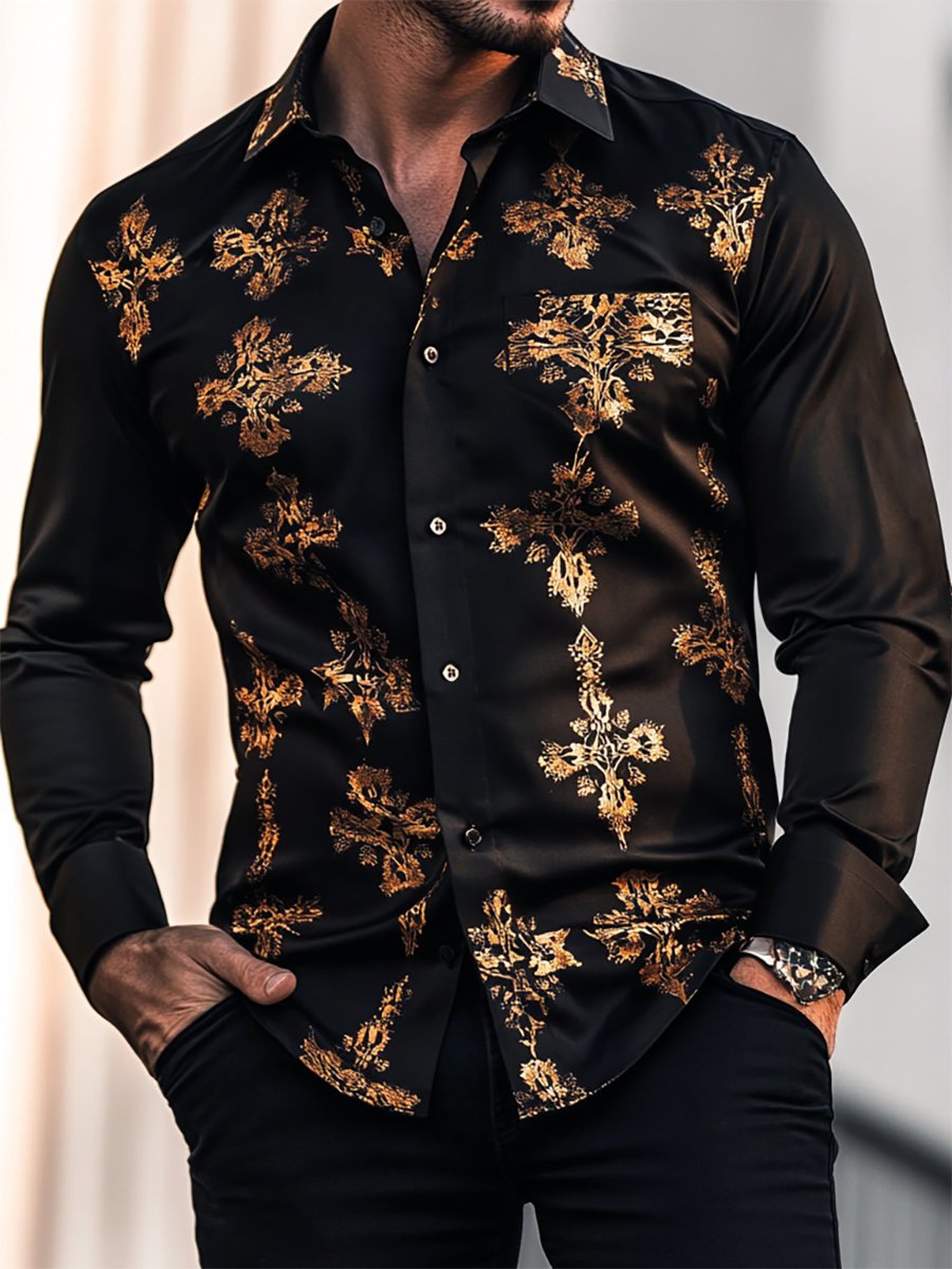 Camisa satén Luxe de manga larga con botones para hombre