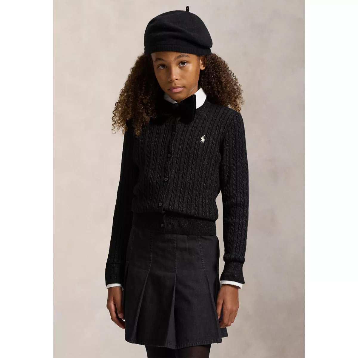 Girls 7-16 Metallic Cable Cotton Blend Cardigan - 4