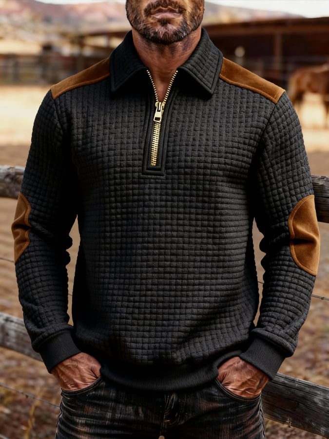 Sudadera retro en bloques de color estampado cierre para hombre