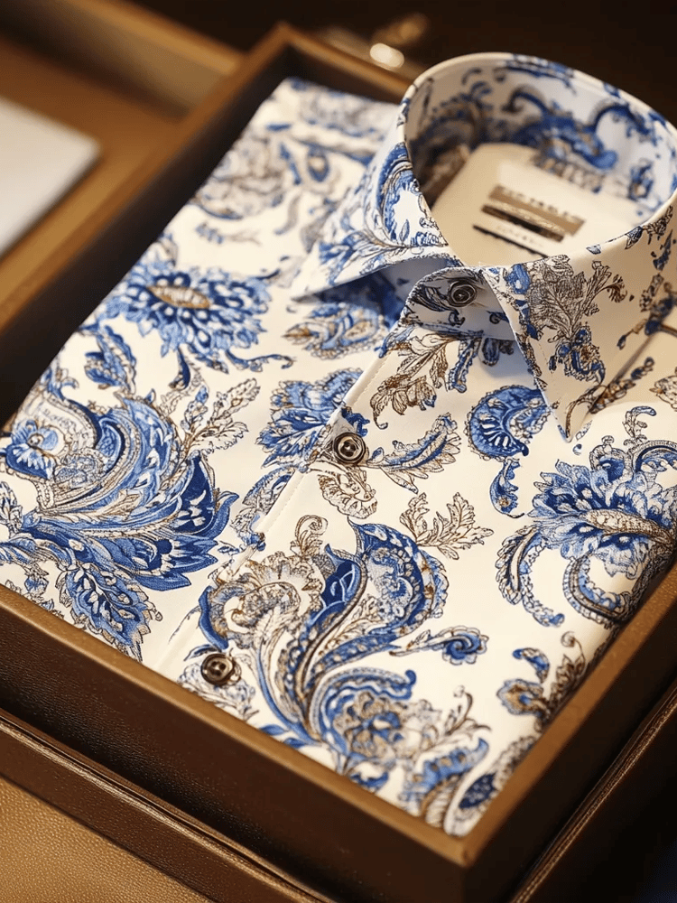 para hombre de lujo Romantic Contrast Color Print de manga larga camisa