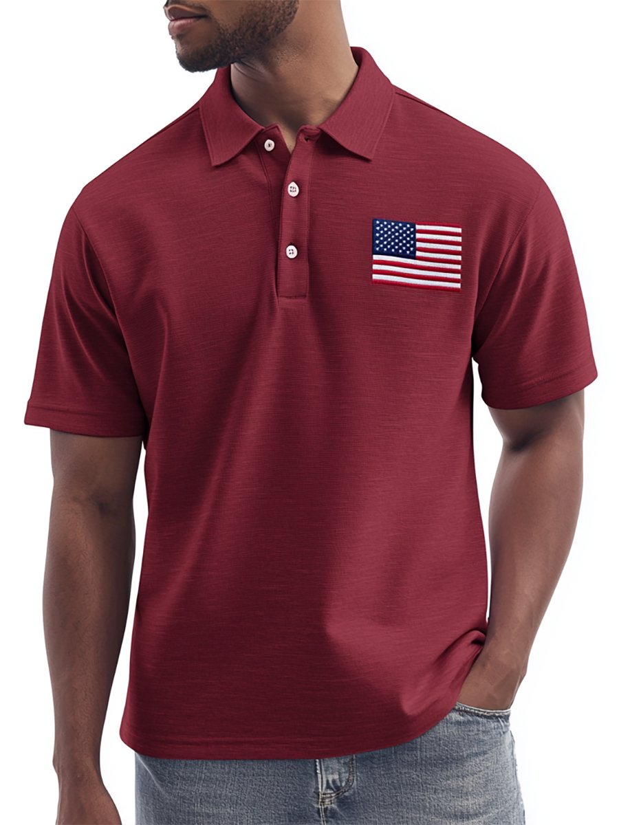 Camisa polo ejecutivo casual Independence Day Button de manga corta para hombre