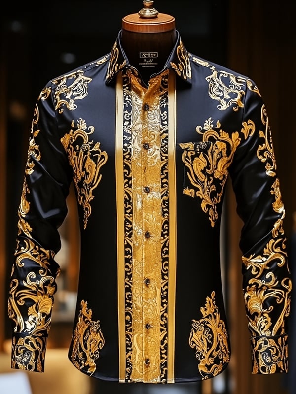 Camisa satén Luxe de manga larga con botones para hombre