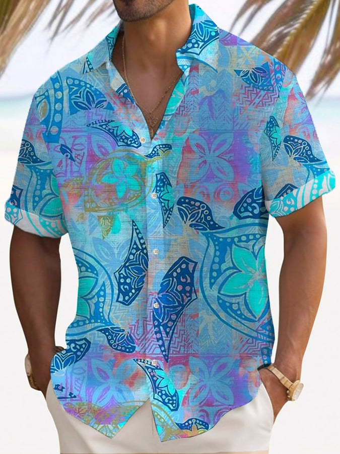 Camisa casual Resort Hawaiian estampado Lapel para hombre