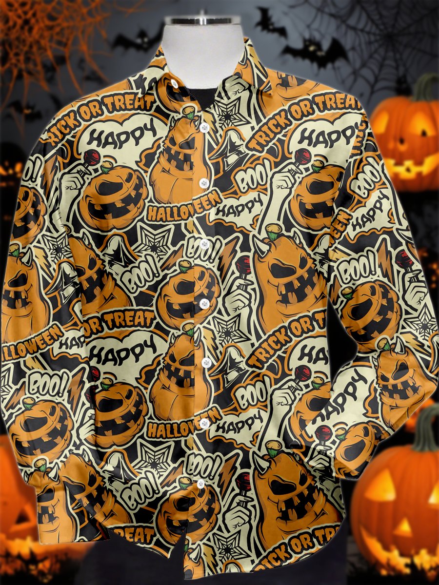 Camisa vintage Halloween estampado de manga larga para hombre