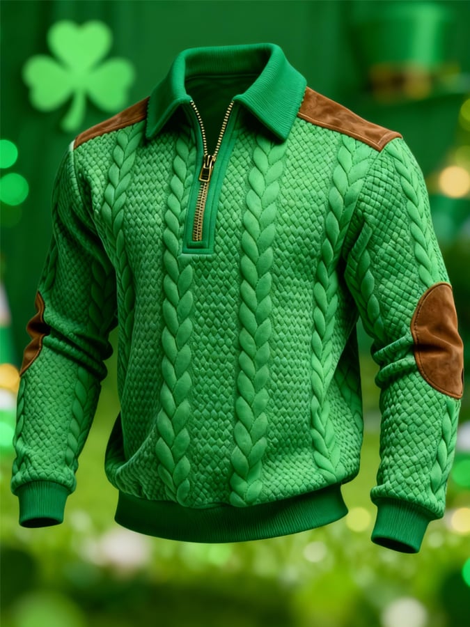 Sudadera retro jacquard texturizado Patchpara trabajo Comfortable Color-Blocked con cierre para hombre