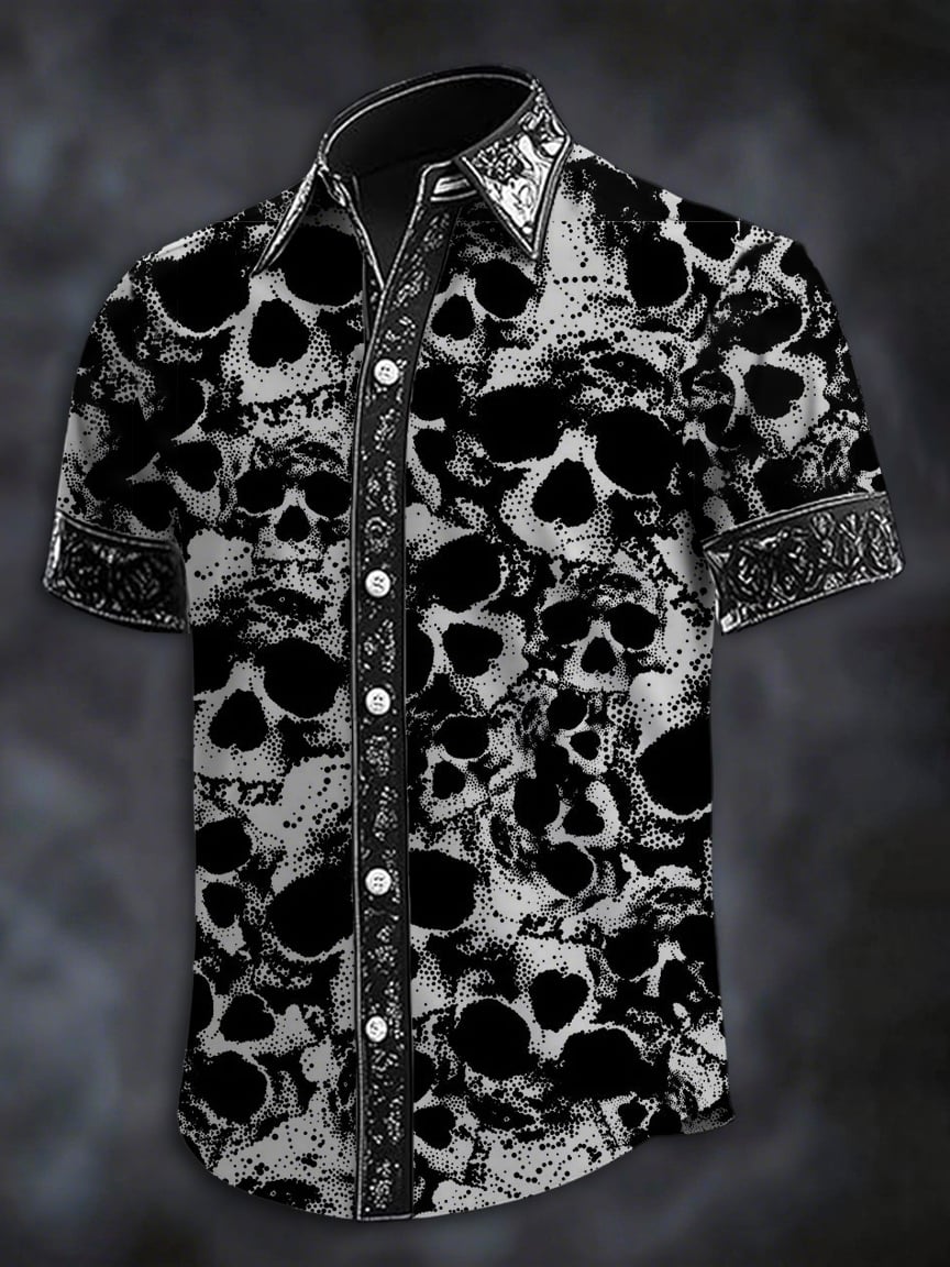 Camisa retro Western estampado de manga corta para hombre