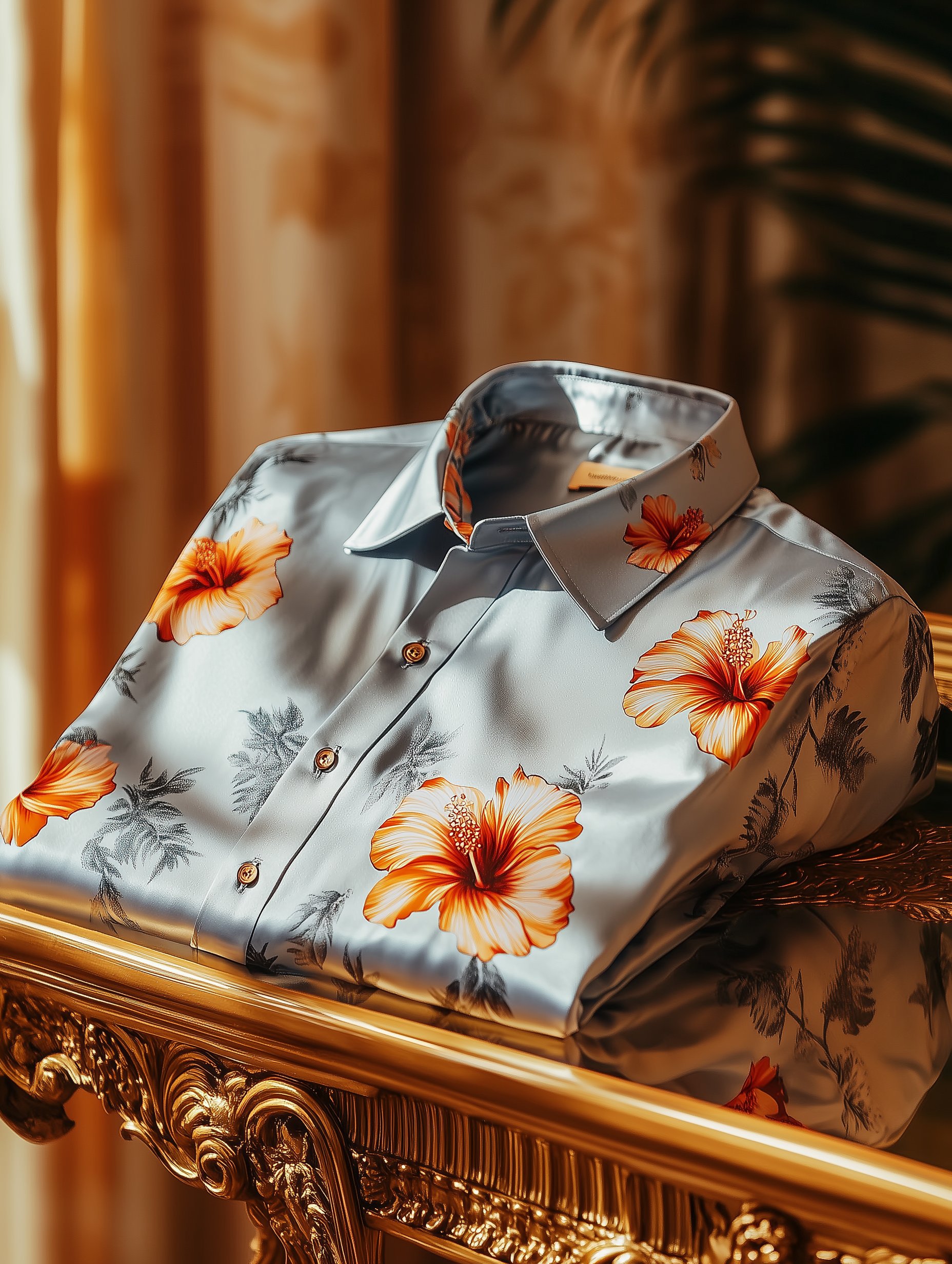 Camisa floral de manga corta con botones para hombre