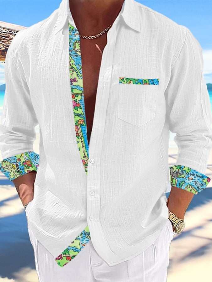 Camisa casual Hawaiian estampado Lapel para hombre