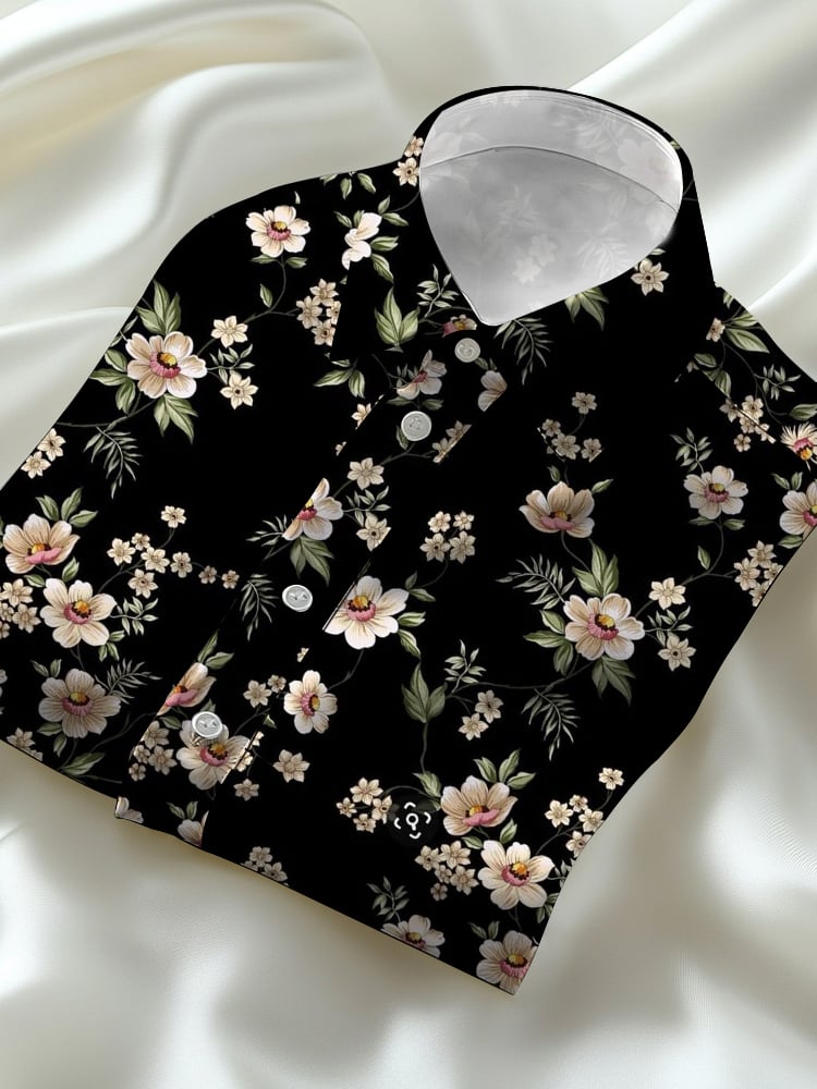 Camisa ejecutivo casual floral solapa de manga corta para hombre