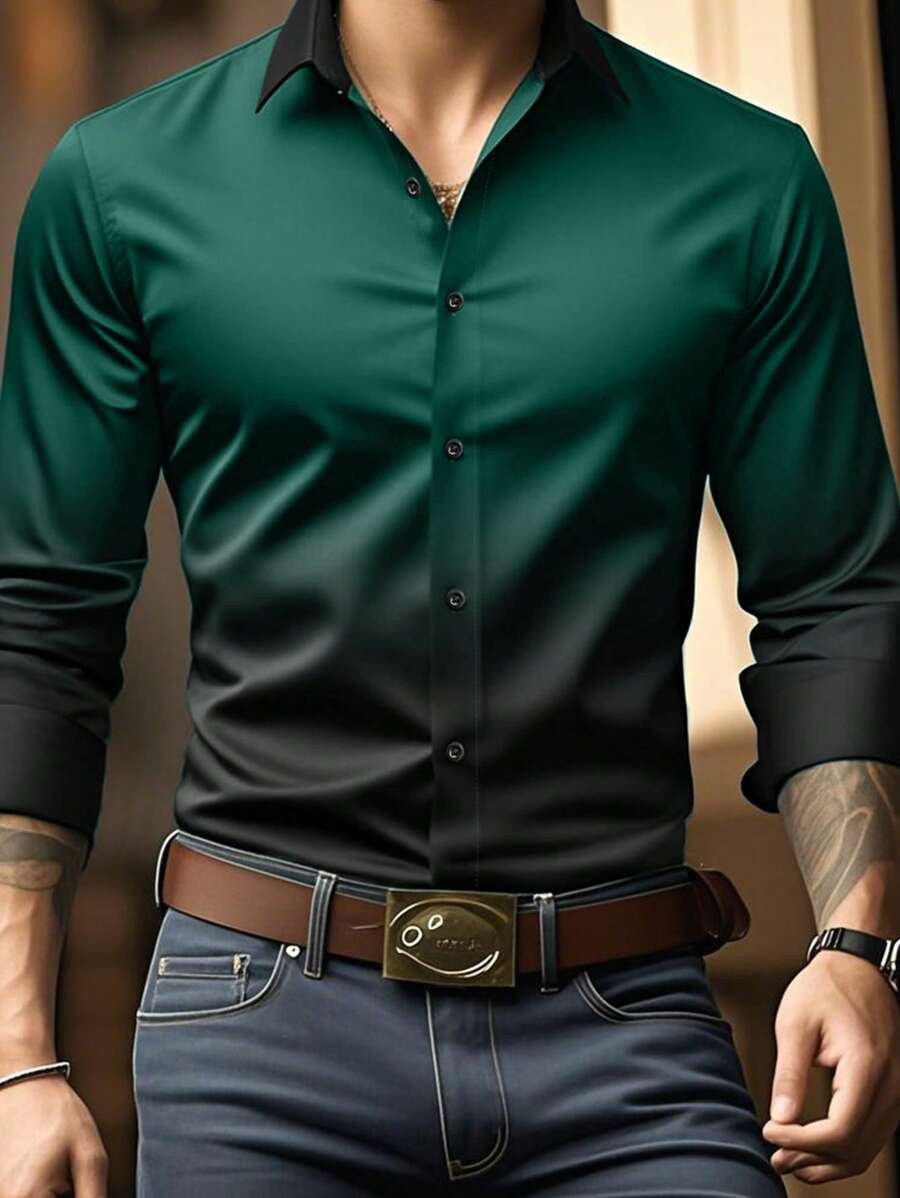 Camisa Street Style ejecutivo casual estampado de manga larga para hombre