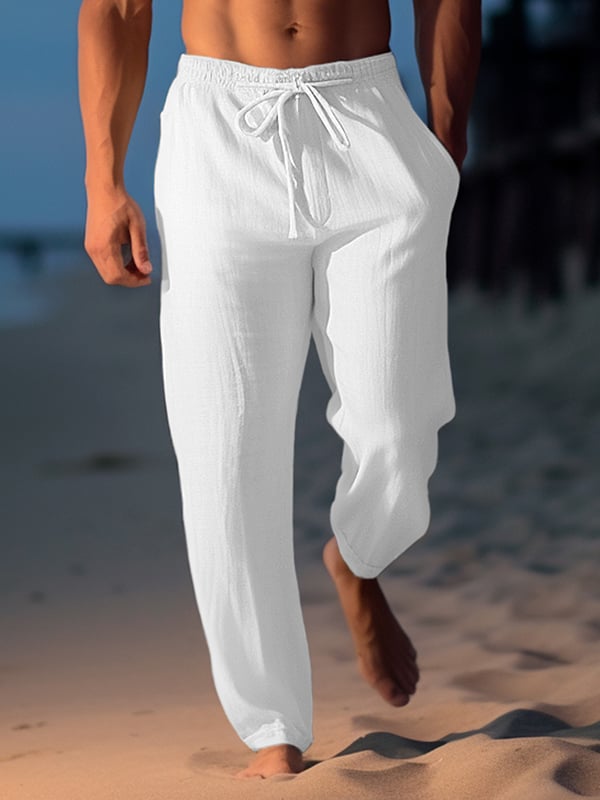 Pantalón Drawstring Elastic Waist Straight Comfortable And transpirable para exterior Vacation Beach Vacation casual para hombre