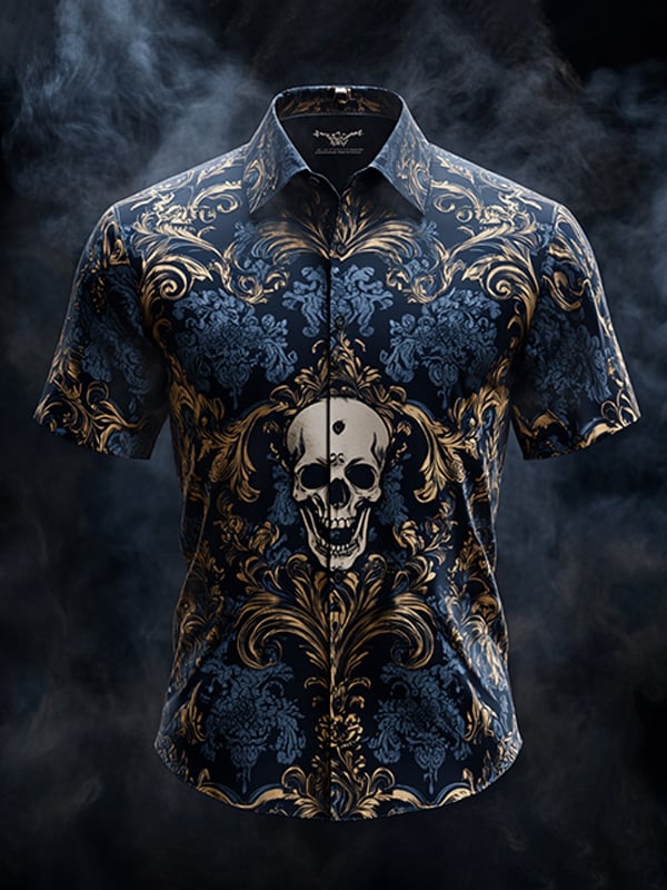 Camisa Dark Gothic Skull diseño de manga corta para hombre