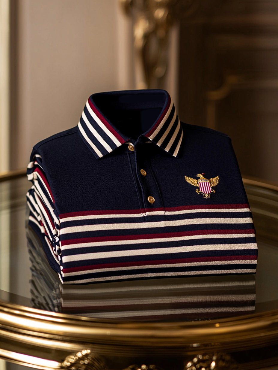 Camisa polo ejecutivo casual White Eagle rayas con botones de manga corta para hombre