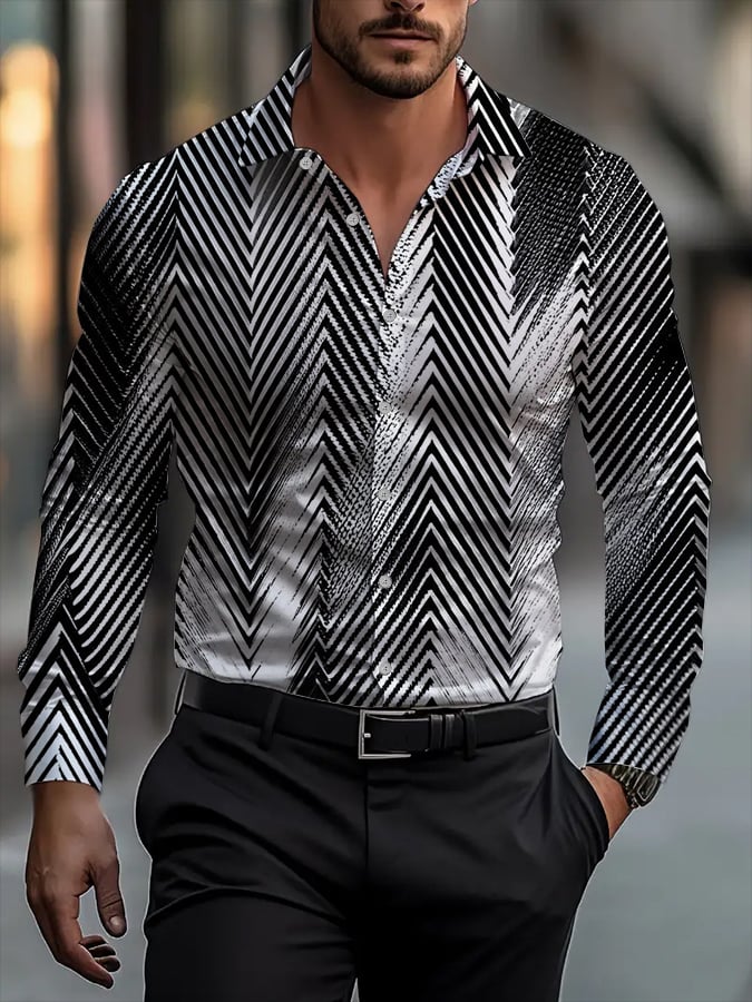 Camisa Street Style ejecutivo casual estampado de manga larga para hombre