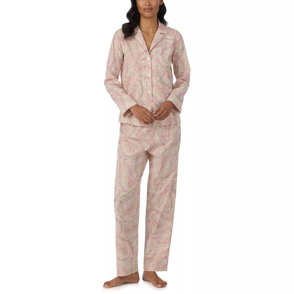 Women's Long Sleeve Notch Collar Shirt and Long Pants Pajama Set - 3