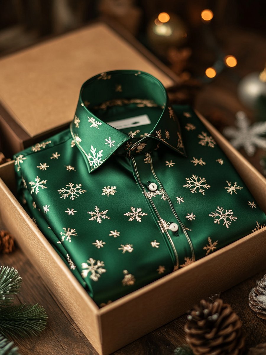 Camisa ejecutivo Christmas Snowflake estampado de manga larga para hombre