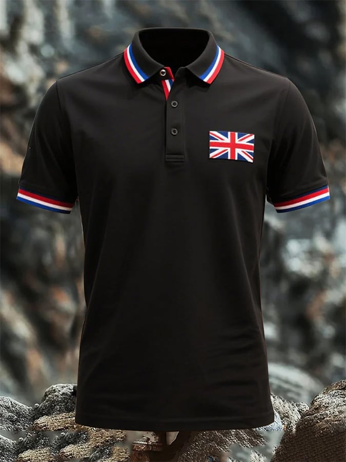 Camisa polo Union Jack estampado de manga corta ejecutivo para hombre