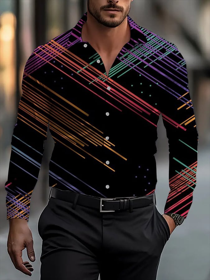 Camisa clásico ejecutivo a cuadros rayas estampado de manga larga para hombre