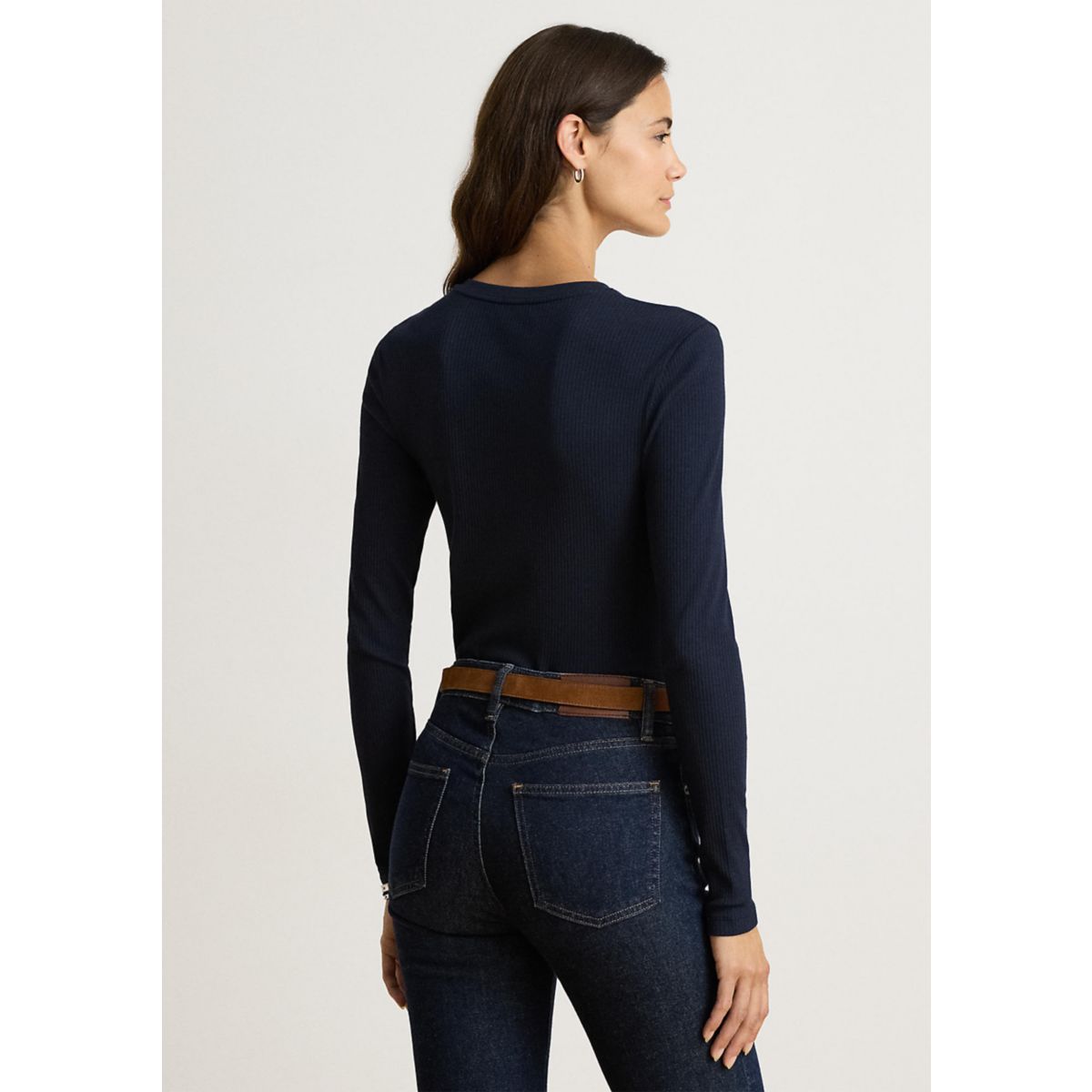 Women's Rib-Knit Long-Sleeve V-Neck Top - 6
