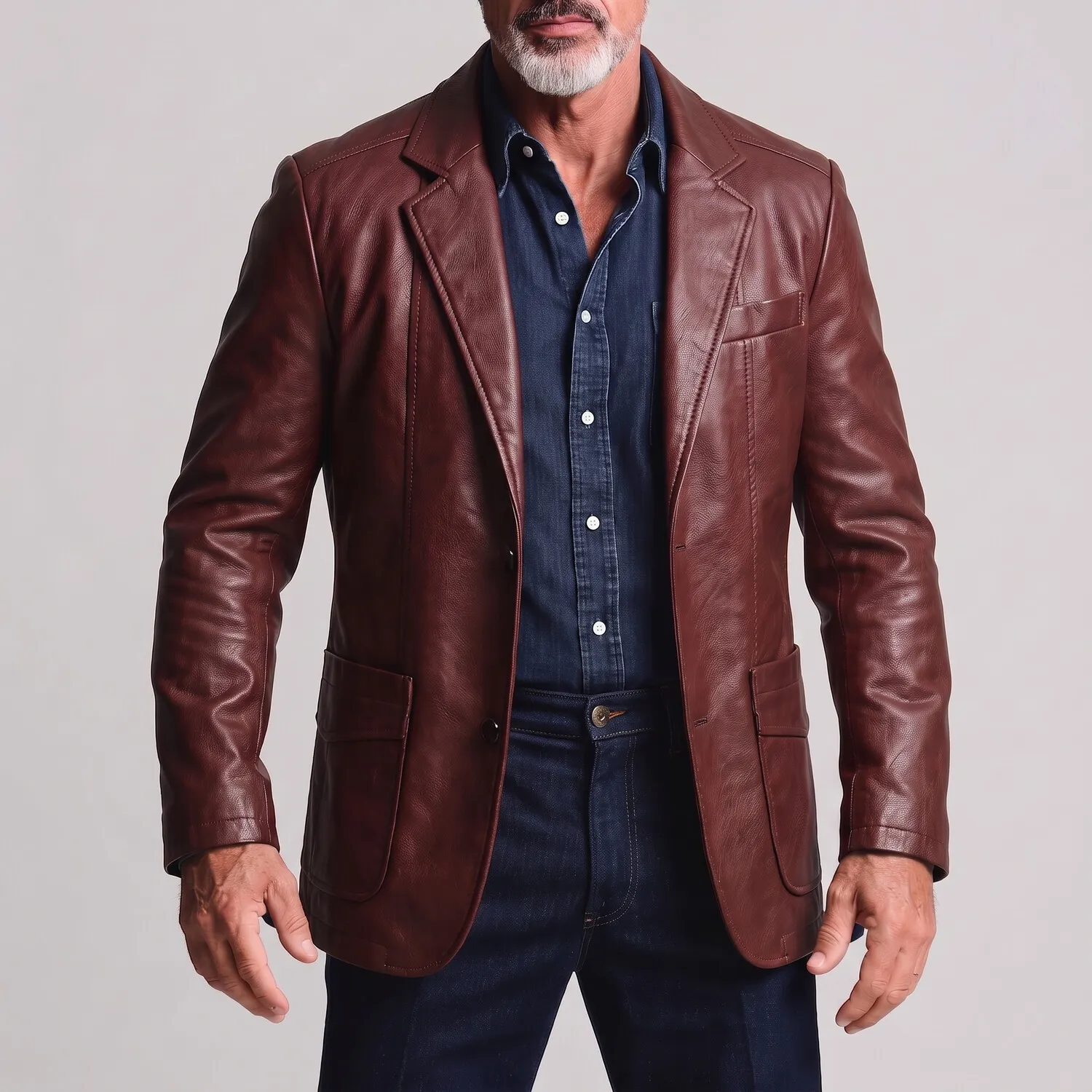 para hombre retro PU Leather de color sólido Notched Lapel Single Breasted chaqueta