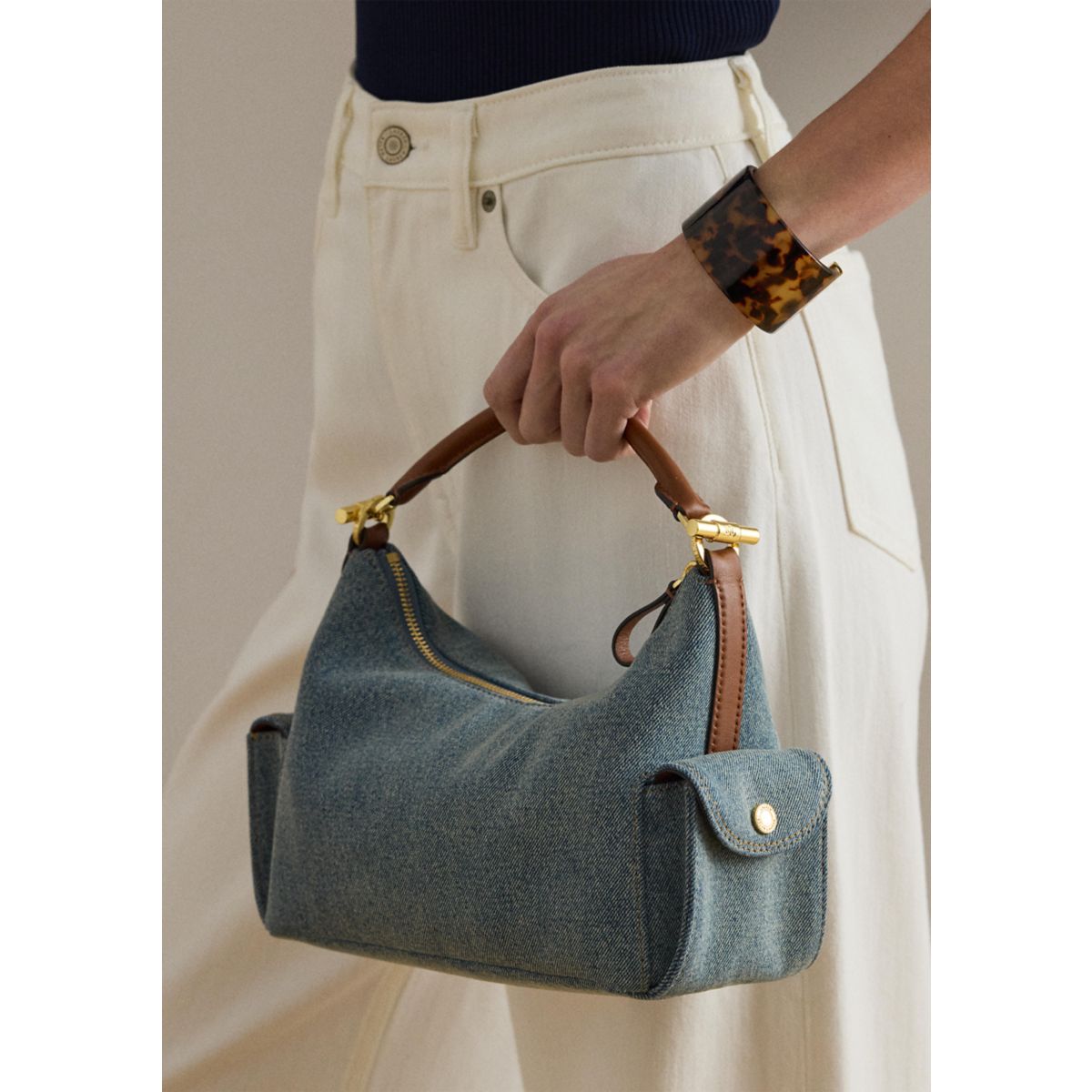Washed Denim Small Blaike Shoulder Bag - 2