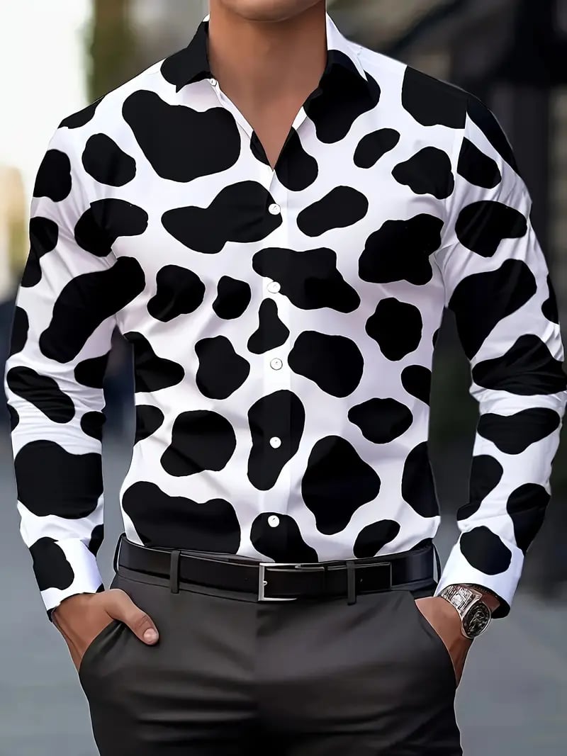 Camisa Street Style ejecutivo casual estampado de manga larga para hombre