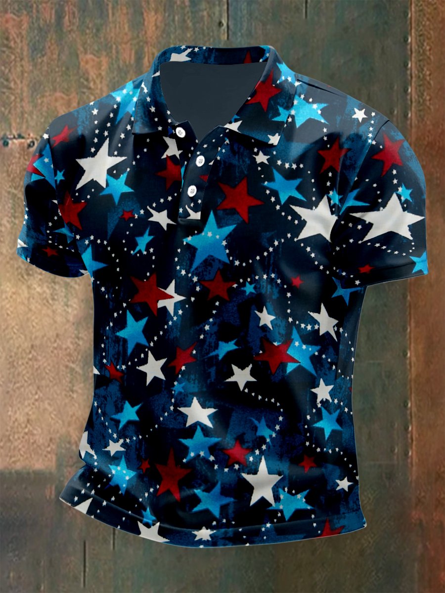 Camisa polo para exterior Independence Day American Flag Button de manga corta para hombre