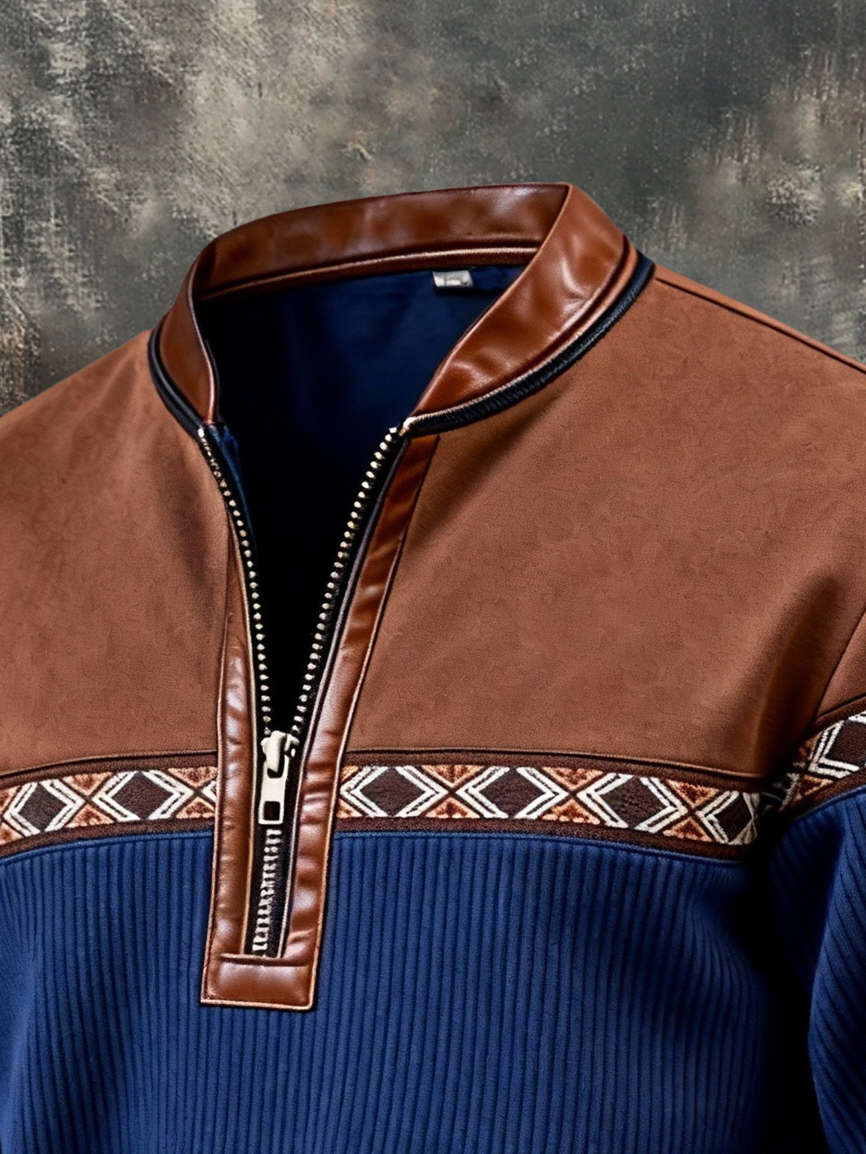 Sudadera vintage Color-Block estampado con cierre con gorrasucha para hombre