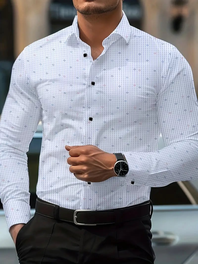 Camisa ejecutivo estampado de manga larga para hombre