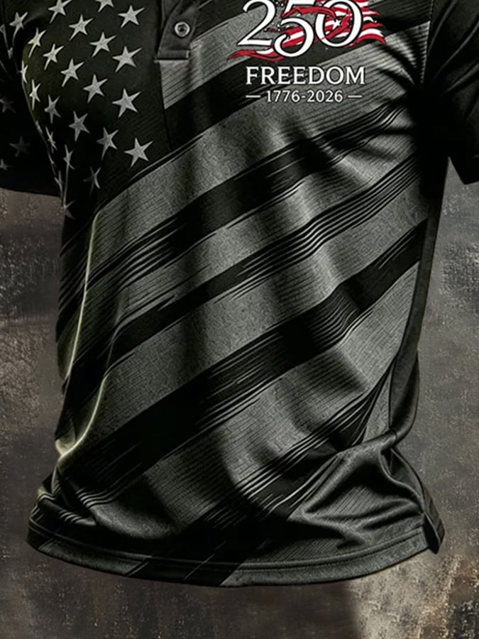 Camisa retro Patriotic Color-Block de manga corta Henley para hombre