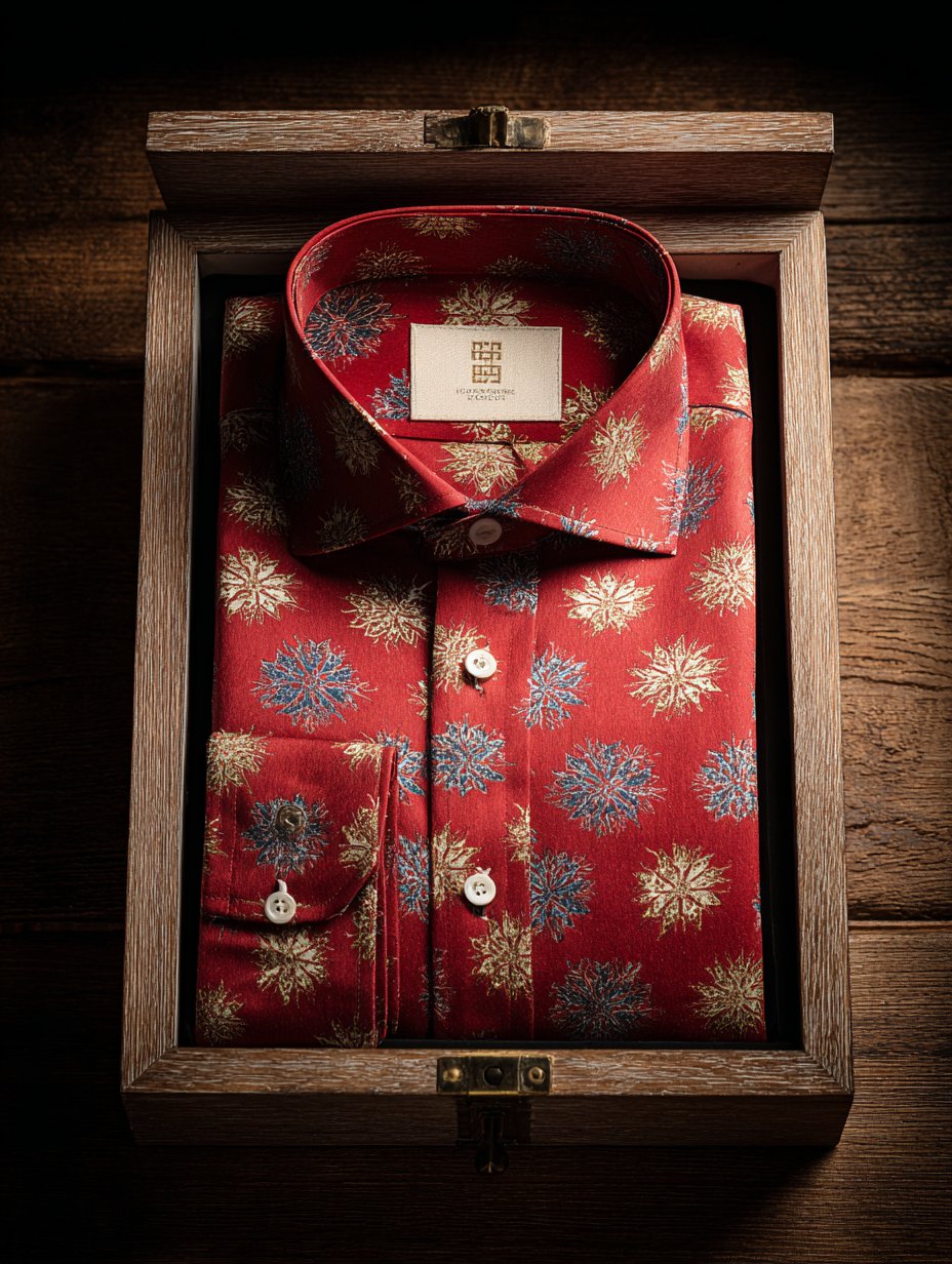 Camisa Christmas ejecutivo de lujo Snowflake de manga larga para hombre