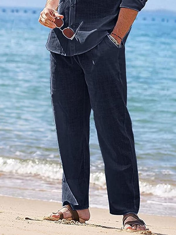 Pantalón Drawstring Elastic Waist Straight Comfortable And transpirable para exterior Vacation Beach Vacation casual para hombre