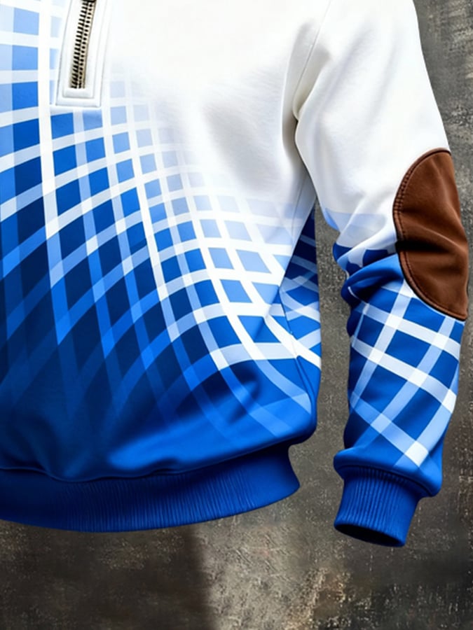 Sudadera retro en bloques de color estampado Color-Blocked con cierre para hombre