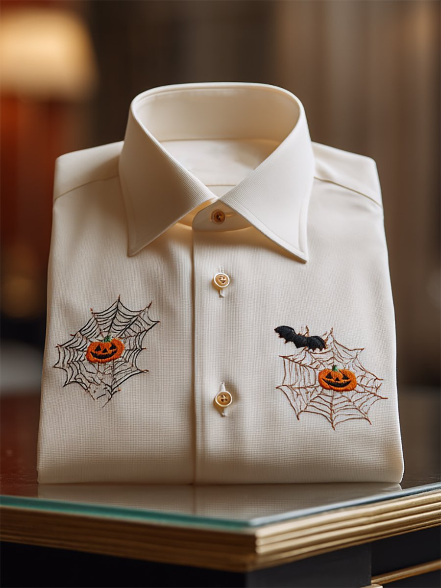 Camisa retro casual Halloween Art de manga larga para hombre