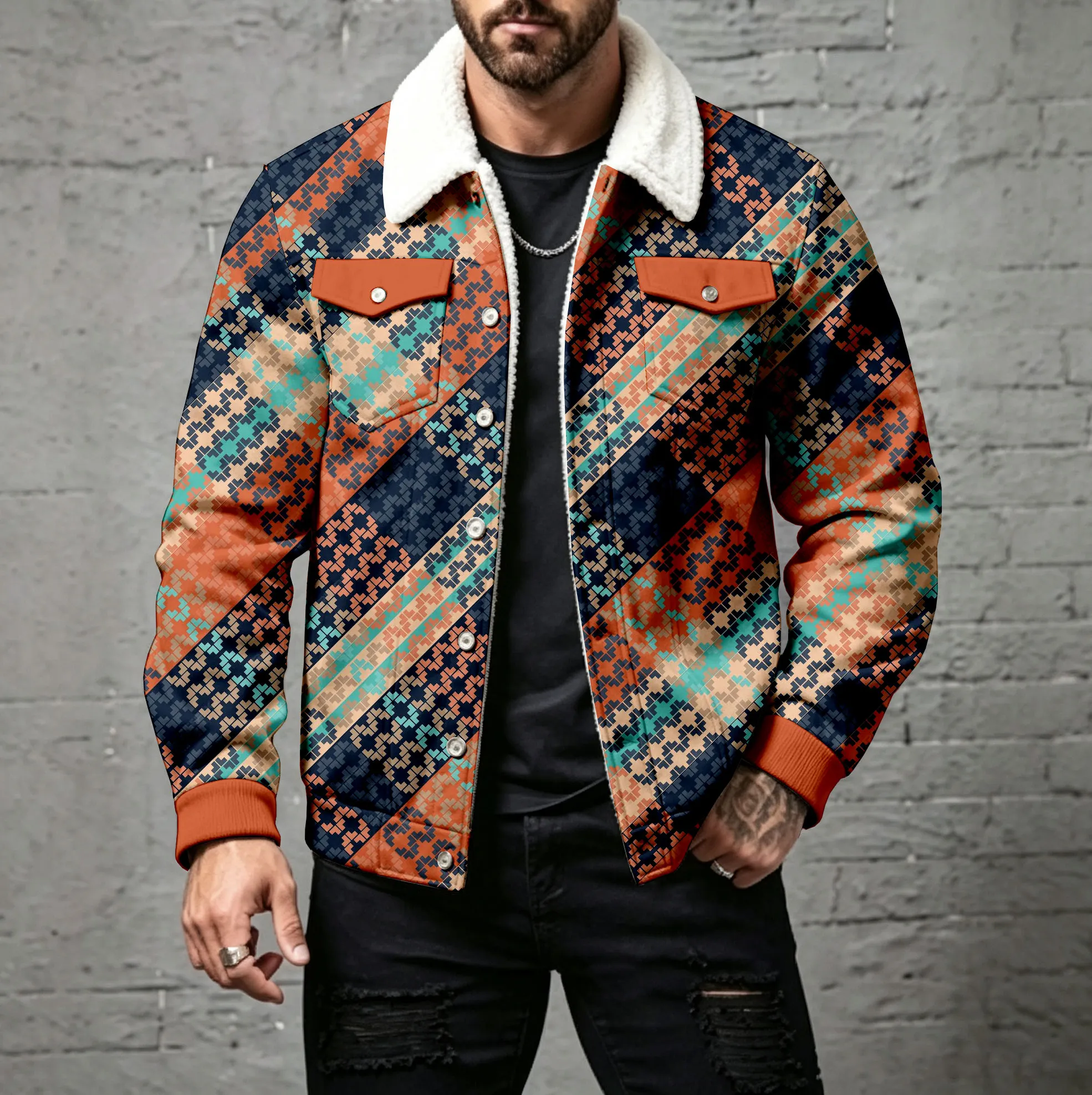 para hombre casual Checkered Print Cardigan with Buttons