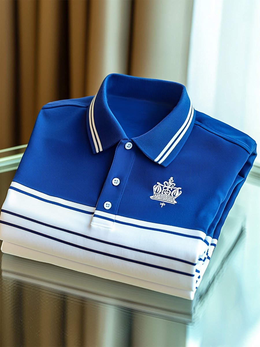 Camisa polo casual ejecutivo rayas estampado con botones de manga corta para hombre