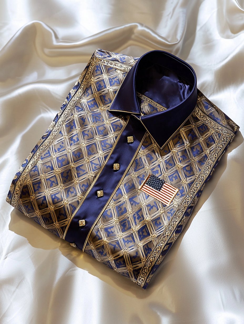 Camisa Mens ejecutivo elegante Independence Day American Flag de manga corta Button