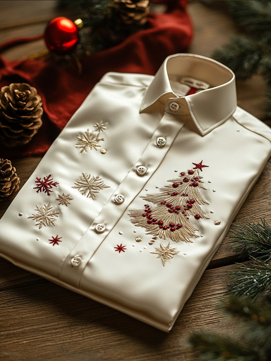 Camisa Christmas de manga larga con botones para hombre