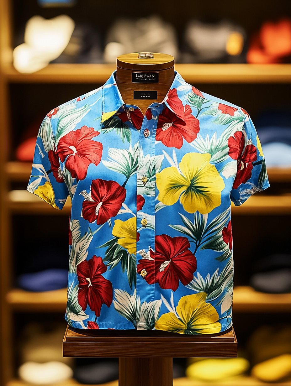Camisa Beach Vacation floral de manga corta para hombre