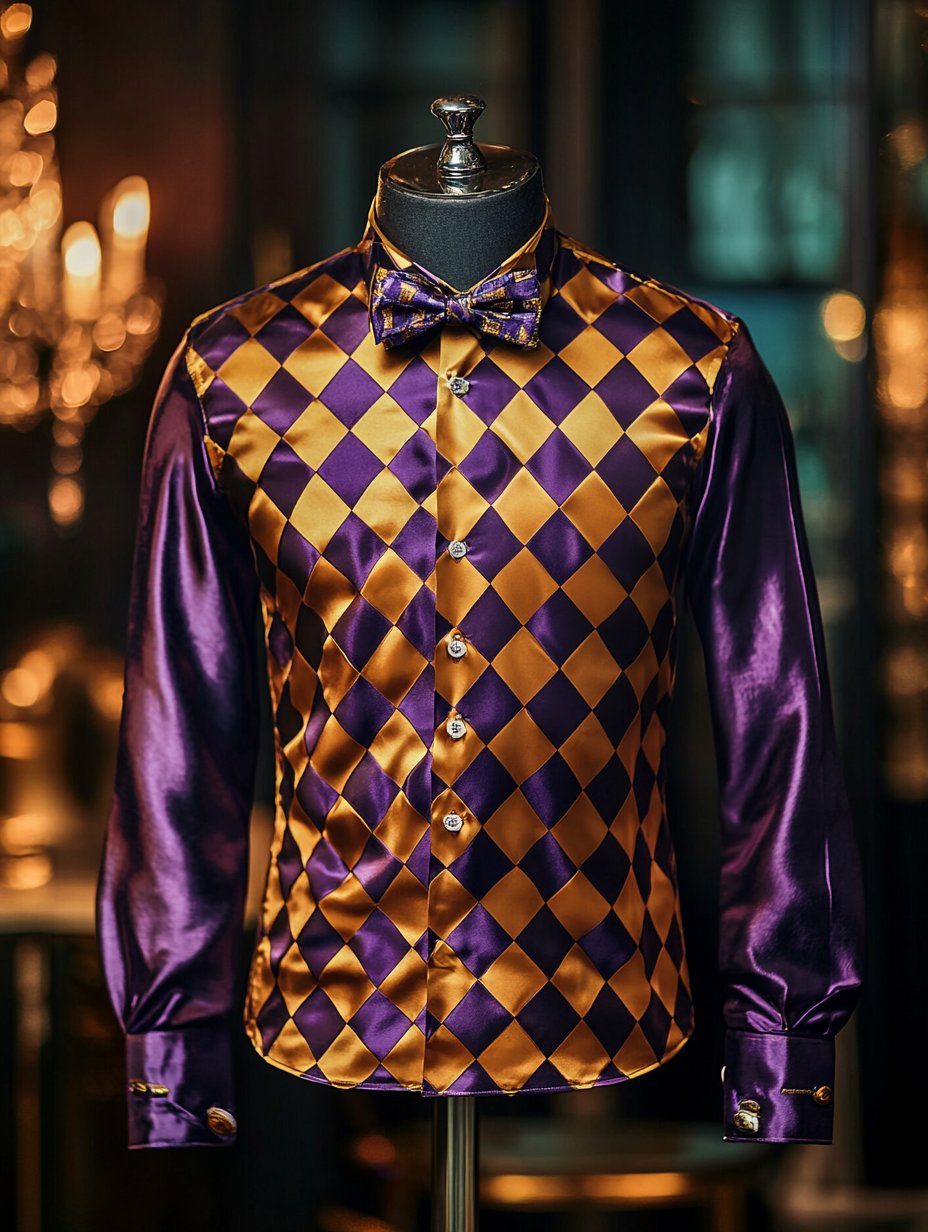 Camisa Purple Carnival Theme de lujo seda de manga larga (Accessories Not Included) para hombre