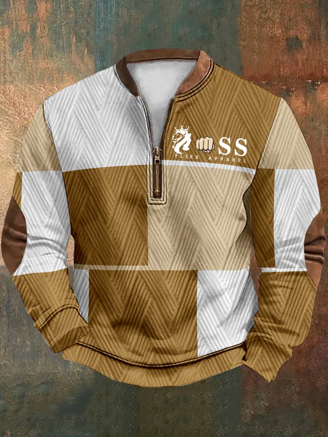 Sudadera retro Lettering Design cierre Neck tejido para hombre