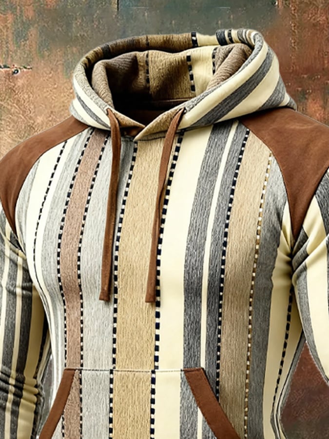 Sudadera retro desgastado en bloques de color estampado casual de manga larga para hombre