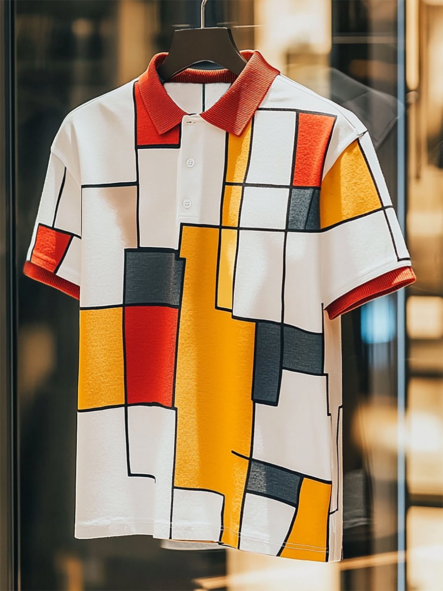 Camisa polo ejecutivo casual Bauhaus estampado Button de manga corta para hombre