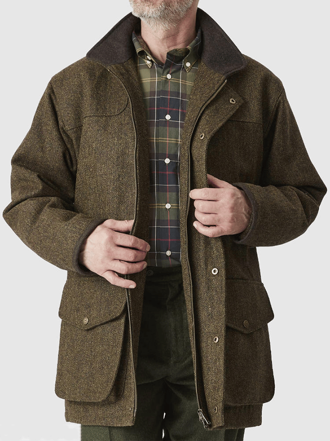Chaqueta Western vintage para exterior Hunting Zip Button Herringbone casual para hombre