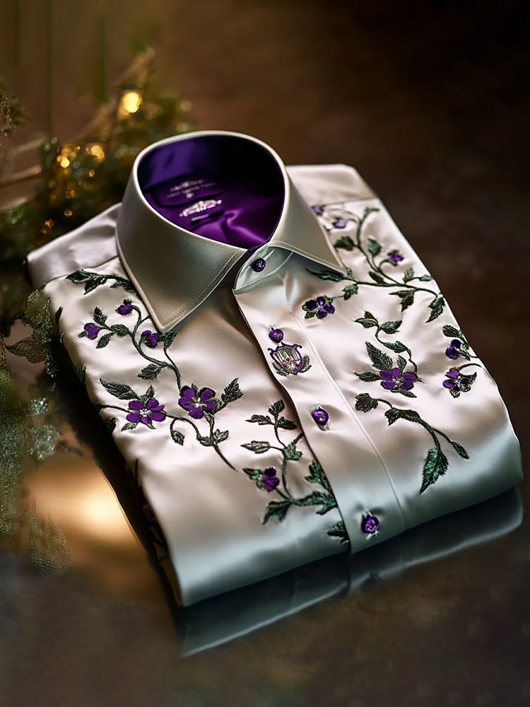 Camisa satén Luxe de manga larga con botones para hombre