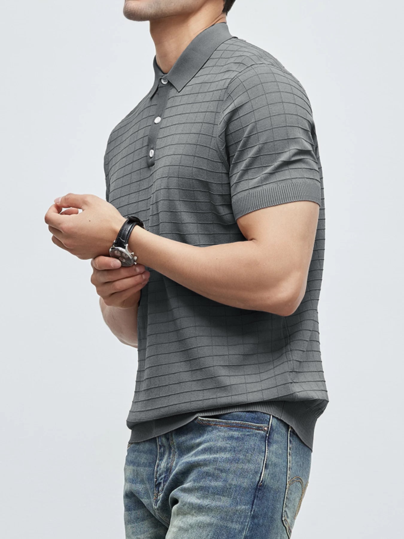 Gentletejido Checkered de manga corta tejidoted Polo