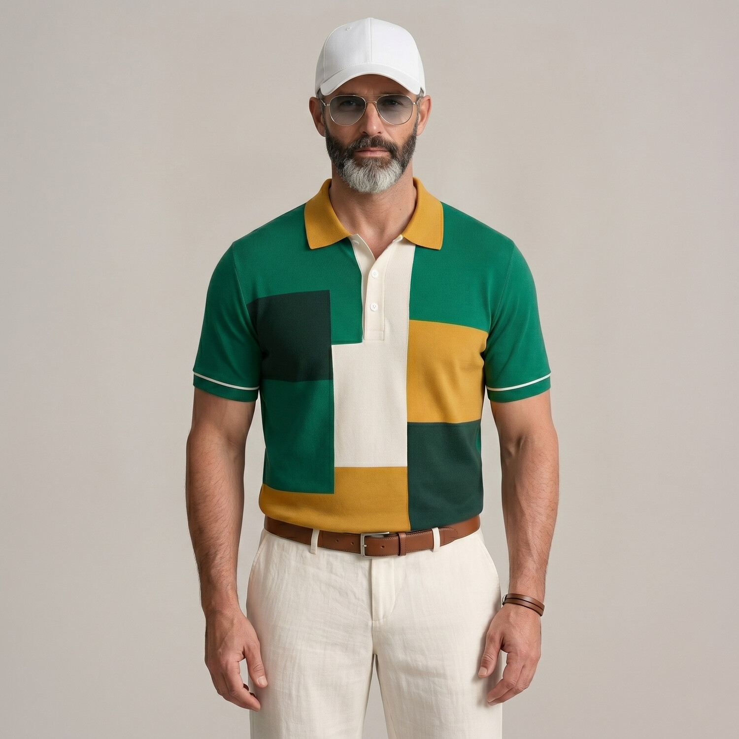 Camisa polo de moda Colorblock Turndown Collar de manga corta casual para hombre