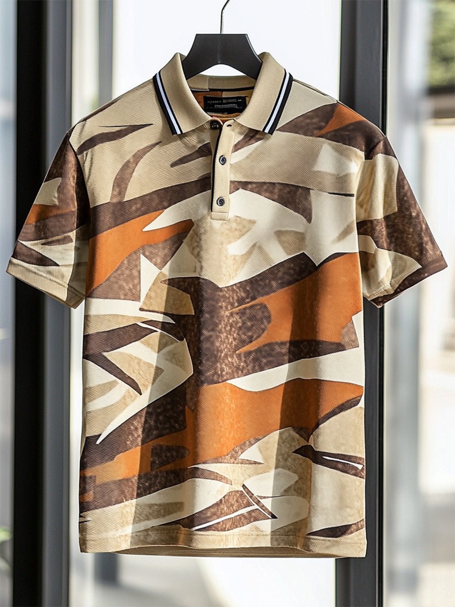 Camisa polo ejecutivo casual Bauhaus estampado Button de manga corta para hombre