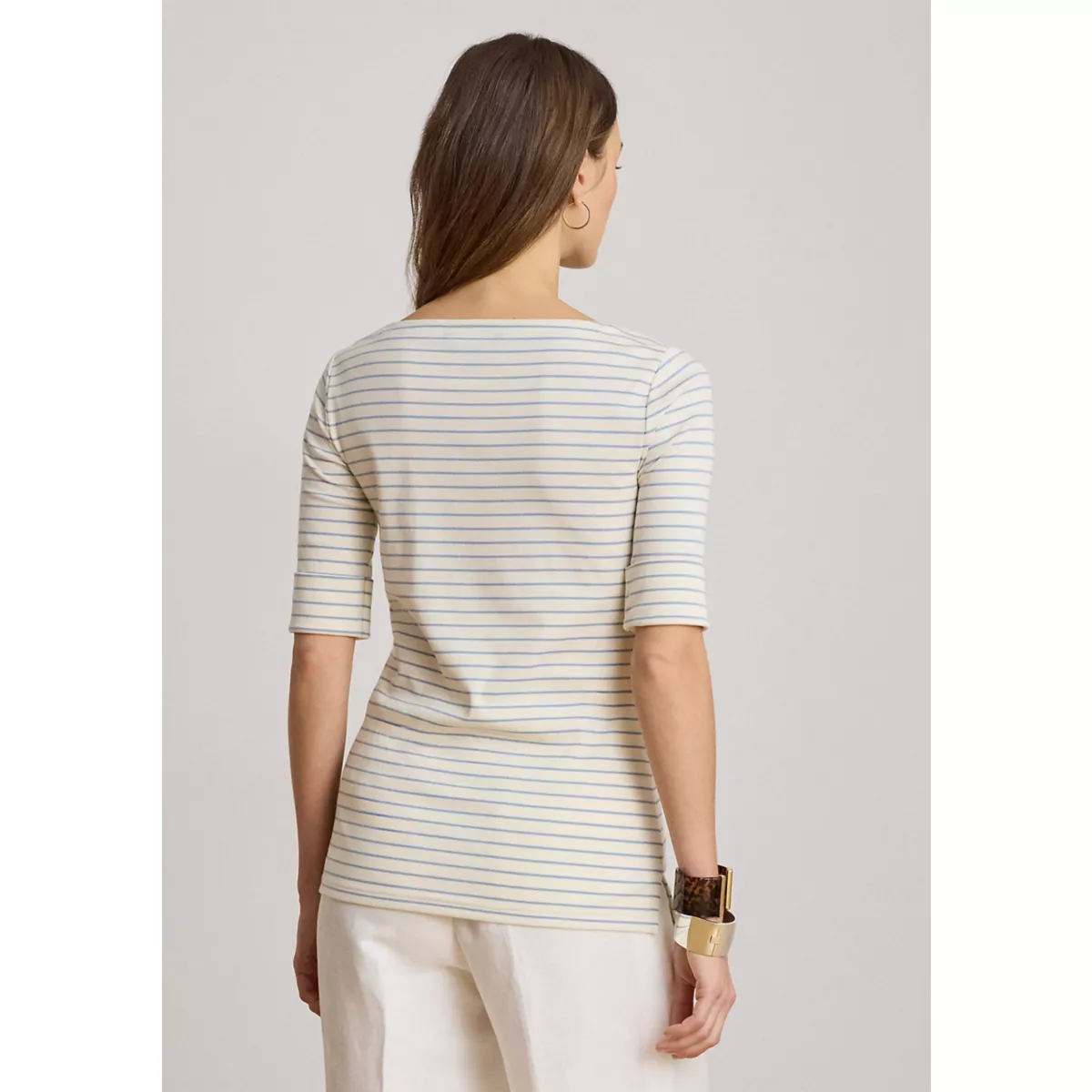 Striped Stretch Cotton Boatneck Shirt - 2